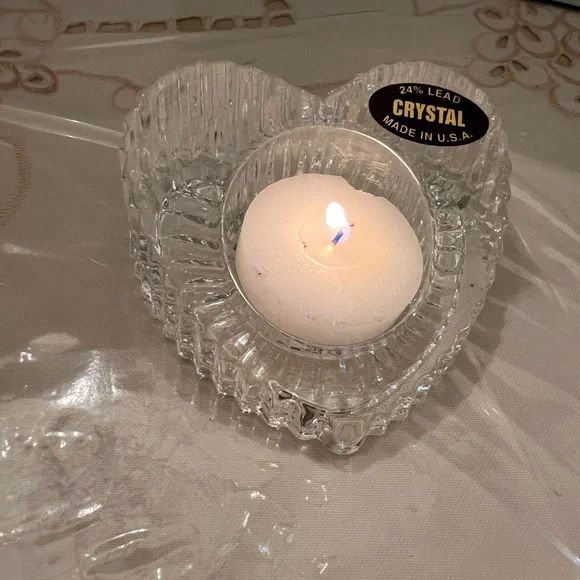 Vintage Partylite Crystal Heart-Shaped Tea light Holder - Picture 3 of 3